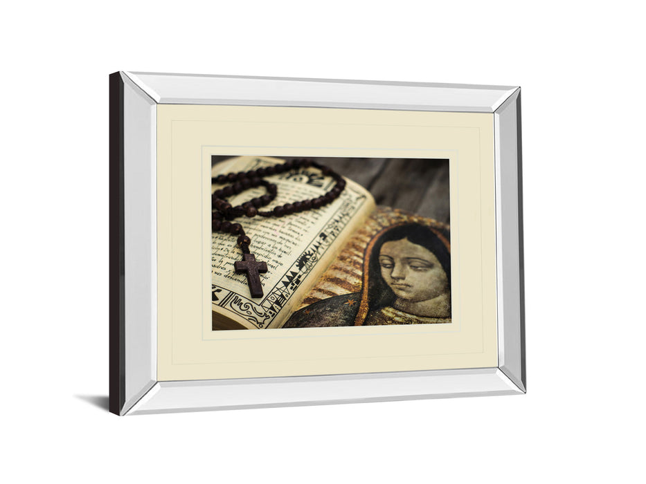 Rosary In Bible By Kbuntu - Mirror Framed Print Wall Art - Beige