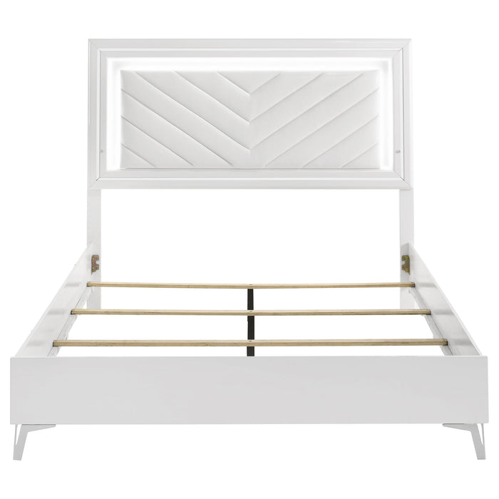Cassia Queen LED Panel Bed White High Gloss