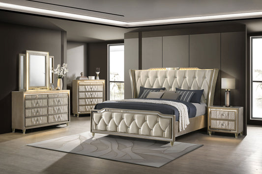 Lorient 5-piece Eastern King Bedroom Set Ivory and Camel