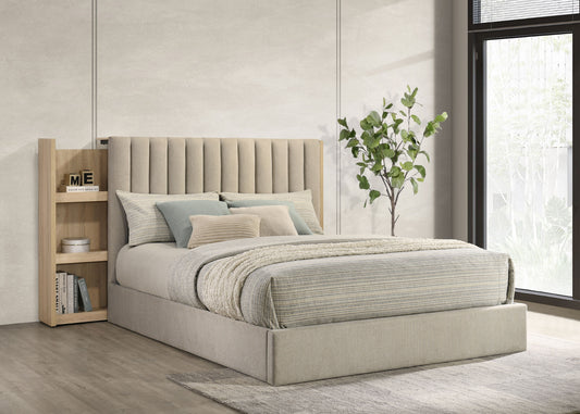 Arielle Eastern King Bookcase Panel Storage Bed Light Oak
