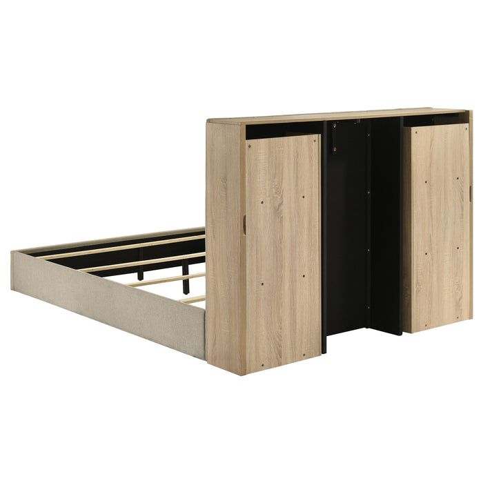 Arielle Eastern King Bookcase Panel Storage Bed Light Oak