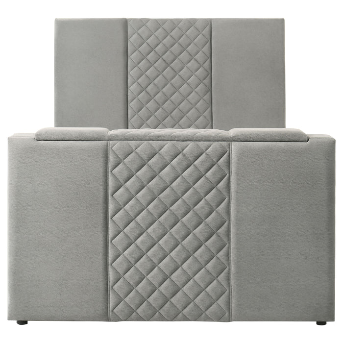 Tara 61-inch Upholstered Queen Panel TV Bed Grey