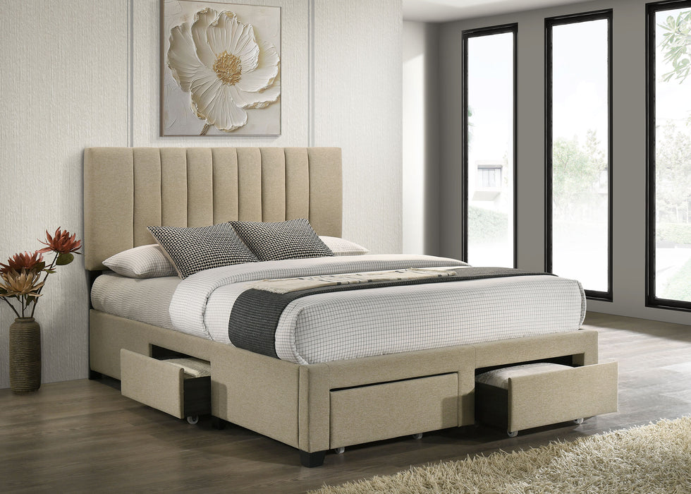Wheatland 4-drawer Upholstered Eastern King Storage Bed Brown