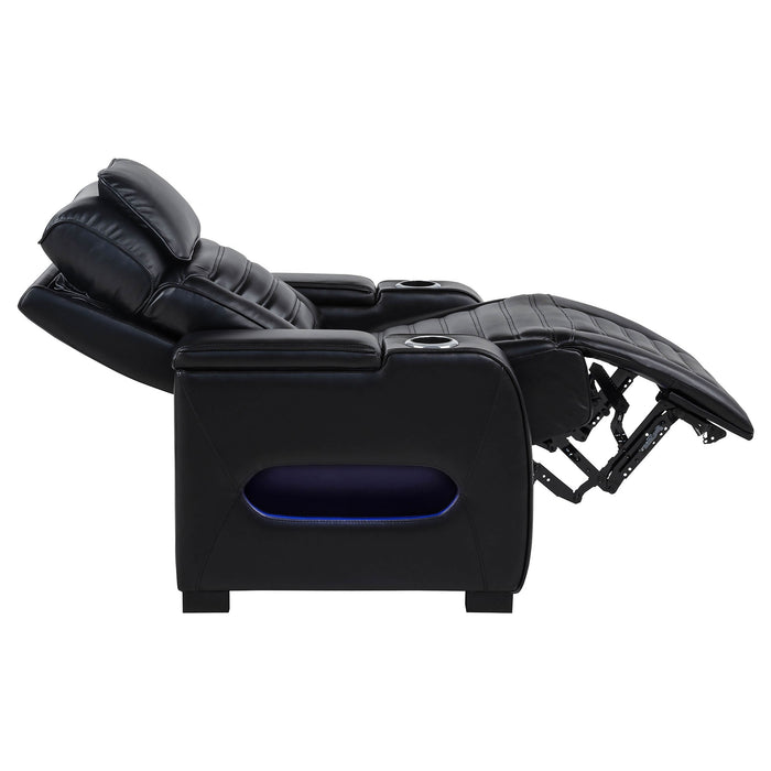 Zuma Faux Leather Upholstered Dual Power LED Recliner Black