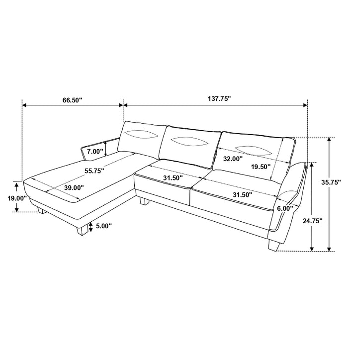 Caspian Upholstered Curved Arm Chaise Sectional Sofa Grey