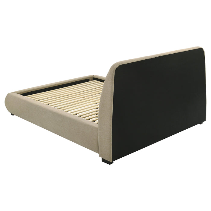 Mokena 46-inch Upholstered Eastern King Platform Bed Brown
