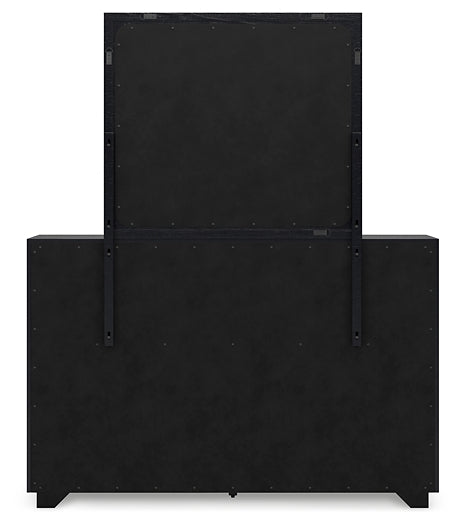 Londer King Panel Bed with Mirrored Dresser