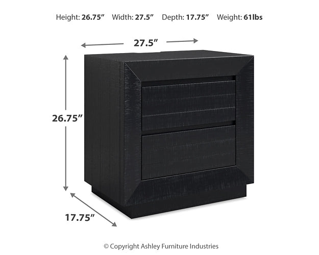 Londer King Panel Bed with Mirrored Dresser and Nightstand
