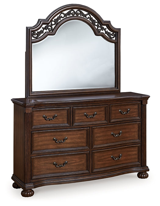 Lavinton King Poster Bed with Mirrored Dresser, Chest and Nightstand