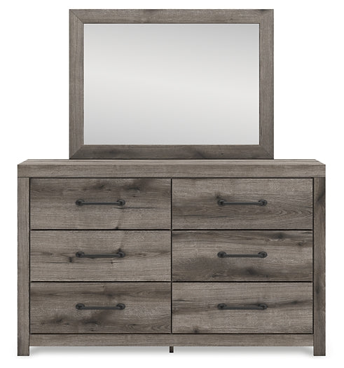 Graystorm Twin Panel Bed with Storage with Mirrored Dresser
