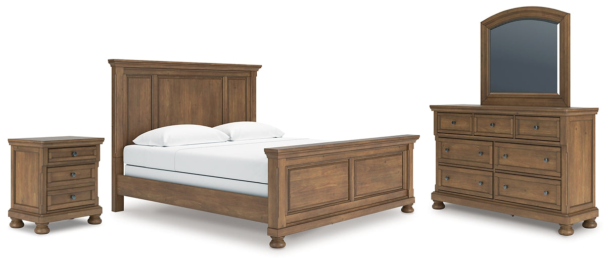 Feddinger King Panel Bed with Mirrored Dresser and Nightstand