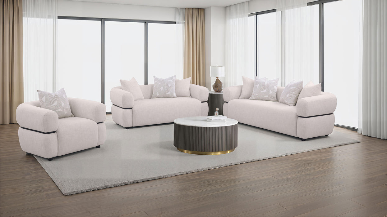 Jeanette 84-inch Fabric Upholstered Round Arm Sofa Beige