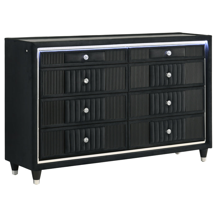Ravenne 4-piece Velvet Upholstered California King LED Bedroom Set Black