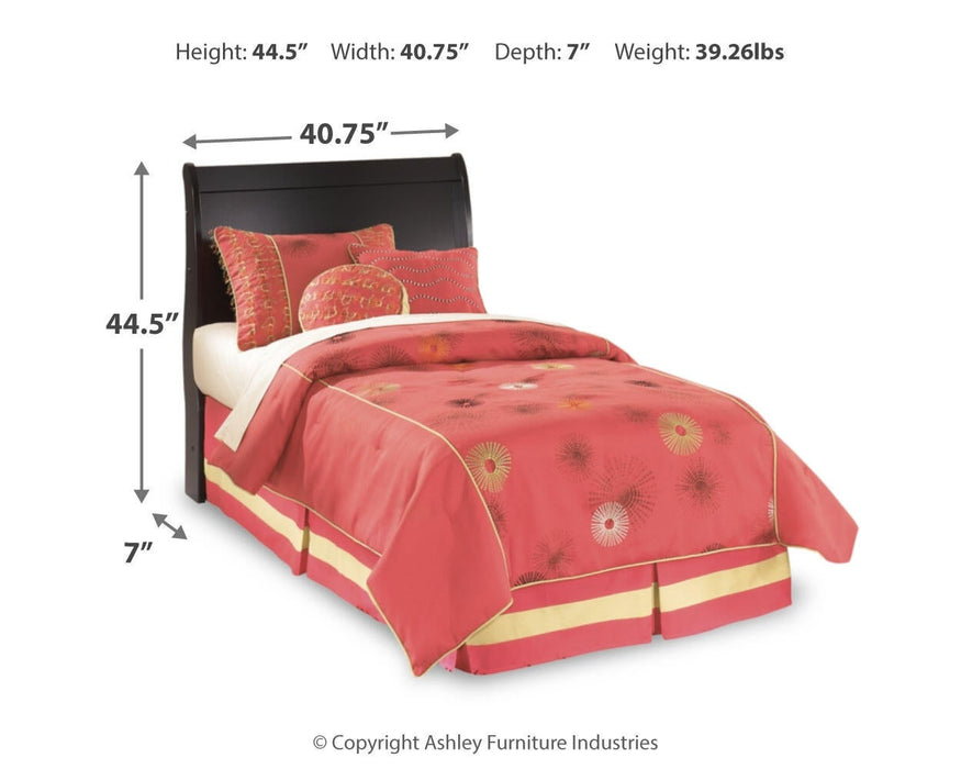 Huey Vineyard Twin Sleigh Headboard Bed with Mirrored Dresser, Chest and Nightstand