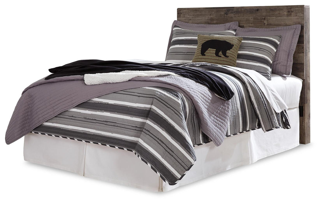 Derekson Full Panel Headboard Bed with Mirrored Dresser, Chest and Nightstand