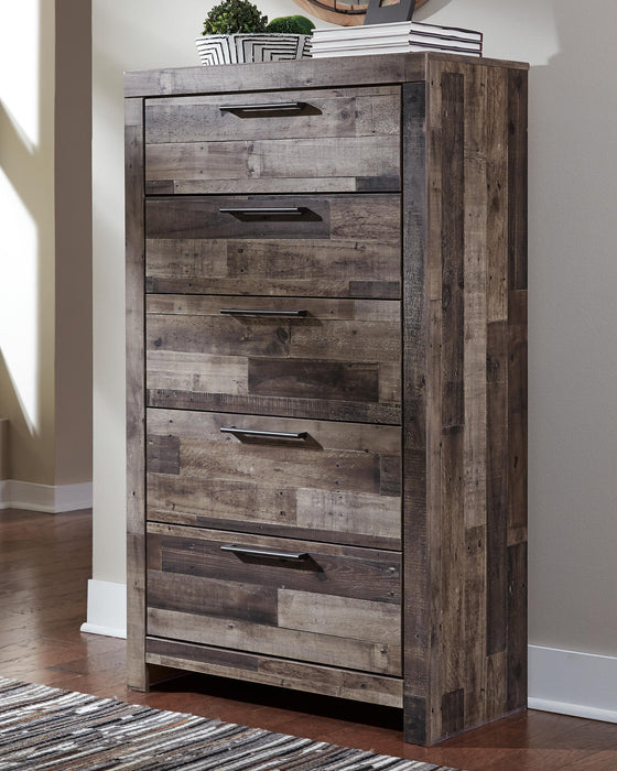 Derekson Full Panel Headboard Bed with Mirrored Dresser, Chest and Nightstand