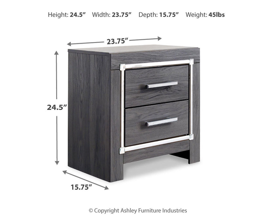 Lodanna King Panel Bed with 2 Storage Drawers with Mirrored Dresser, Chest and Nightstand