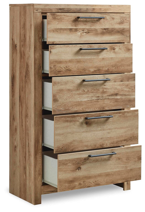 Hyanna King Panel Bed, Dresser, Mirror, Chest and Nightstand