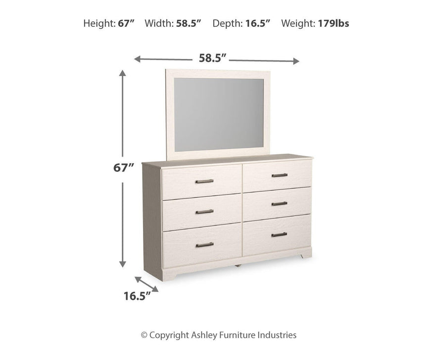Stelsie Twin Panel Bed with Mirrored Dresser