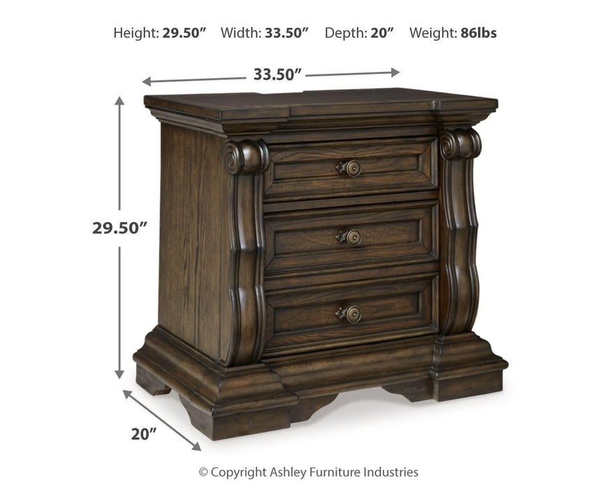 Maylee King Upholstered Bed, Dresser, Mirror, Chest and Nightstand