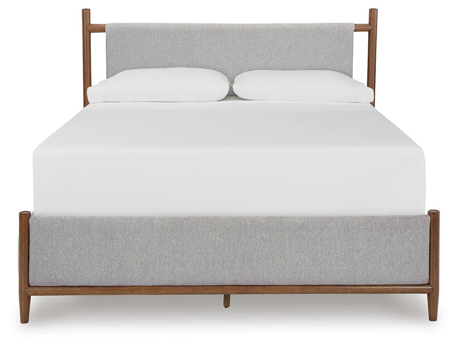 Lyncott Queen Upholstered Bed with Mirrored Dresser and Nightstand