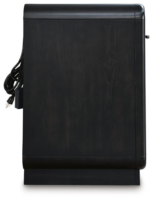 Rowanbeck California King Upholstered Panel Bed, Dresser, Mirror, Chest and Nightstand