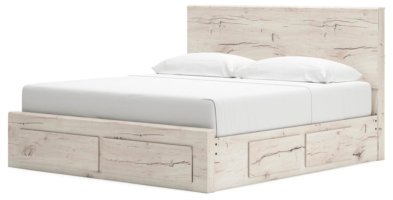 Lawroy King Panel Storage Bed, Dresser, Mirror and Nightstand