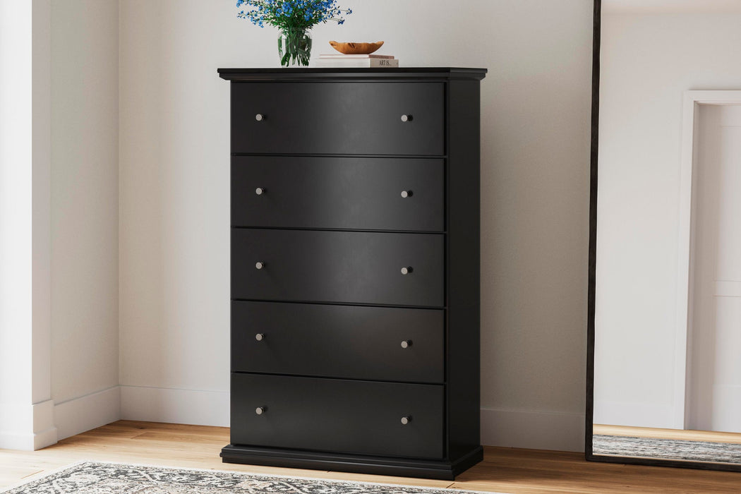 Maribel King Panel Bed, Dresser, Mirror, Chest and Nightstand