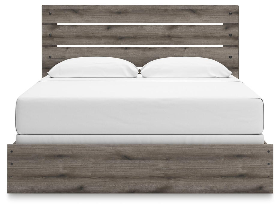 Graystorm King Panel Bed, Dresser, Mirror, Chest and Nightstand