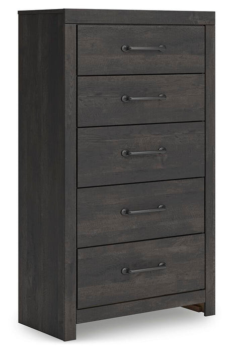 Hollivern Queen Panel Bed, Dresser, Mirror, Chest and Nightstand