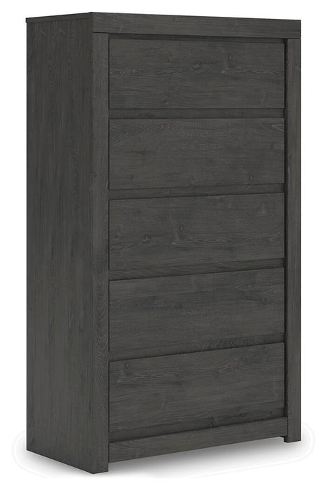 Fraluna King Panel Storage Bed, Dresser, Mirror, Chest and Nightstand