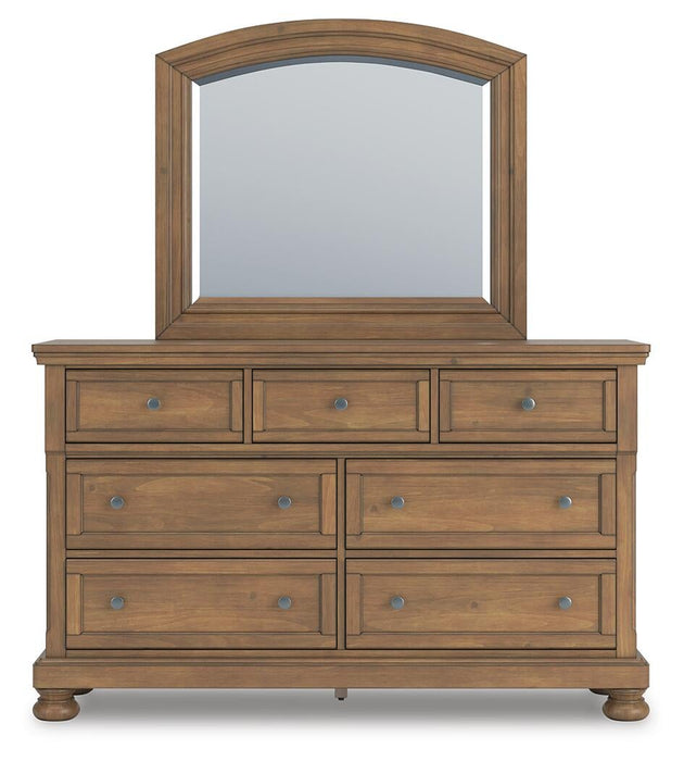 Feddinger King Panel Bed with Mirrored Dresser and Nightstand