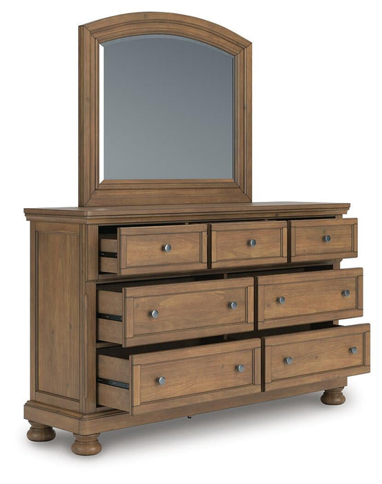Feddinger King Panel Bed with Mirrored Dresser and Nightstand