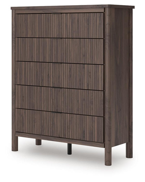 Pamytta King Upholstered Panel Platform Bed, Dresser, Mirror, Chest and Nightstand