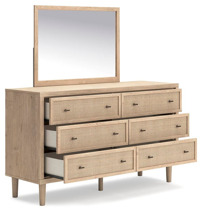 Cielden Queen Upholstered Bed with Roll Slats, Dresser, Mirror, Chest and Nightstand