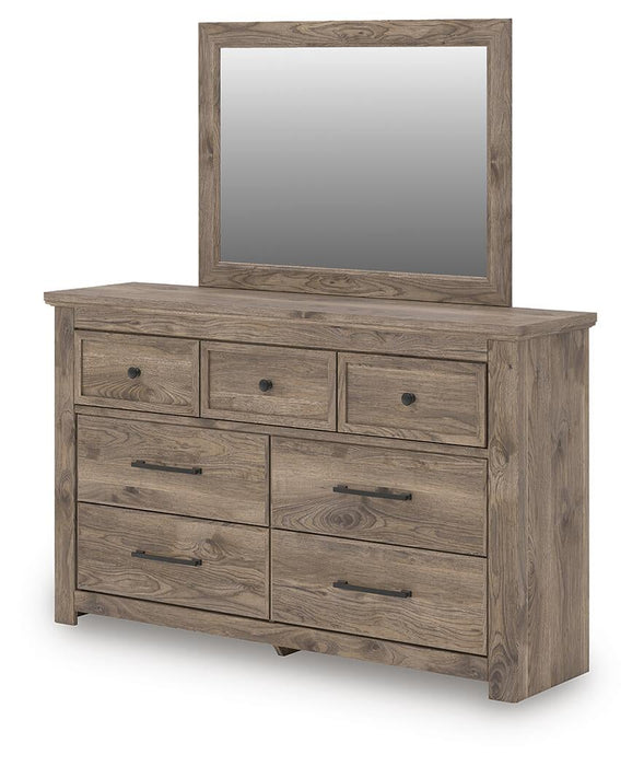 Rusticott Queen Poster Bed with Mirrored Dresser