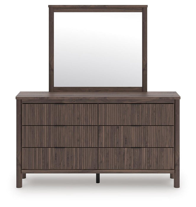 Pamytta Full Upholstered Panel Bed, Dresser, Mirror, Chest and Nightstand