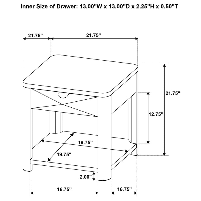 Marcelo Wood End Table with Drawer and Shelf Coffee