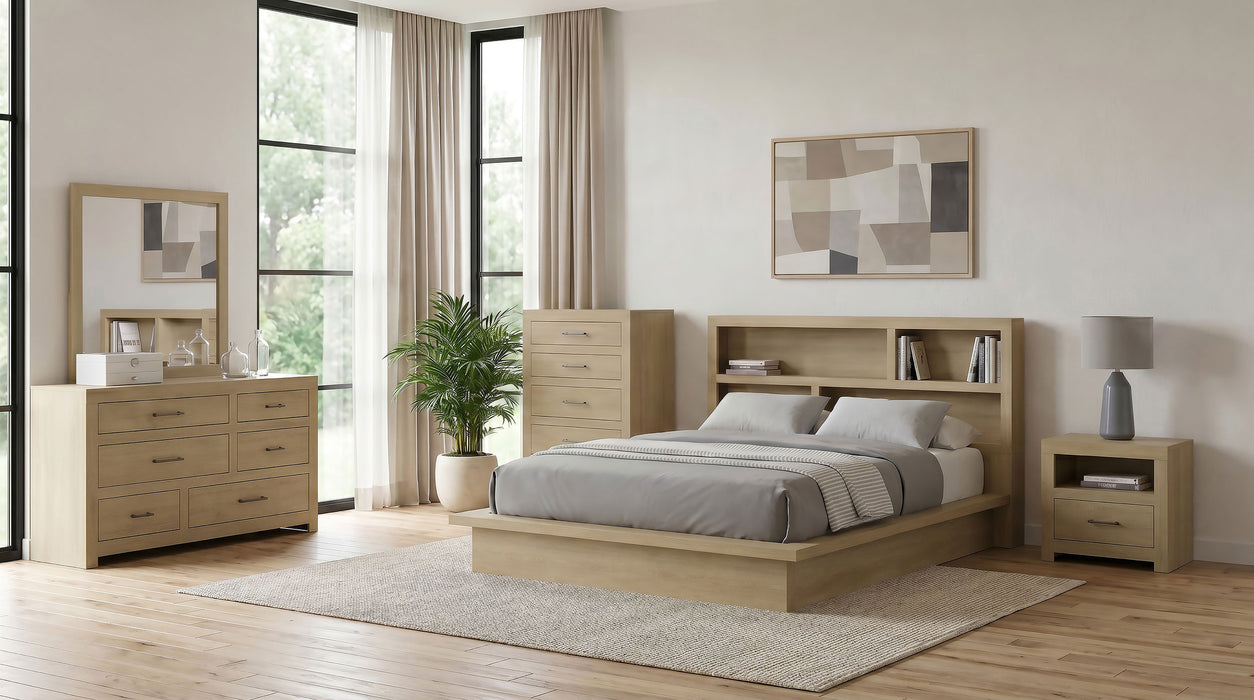 Hendricks Queen Bookcase Headboard Platform Bed Light Oak