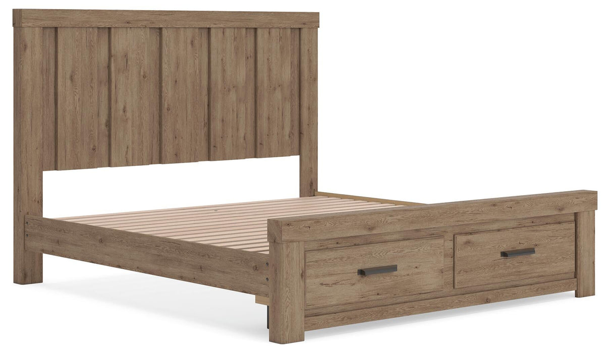 Garistyn King Panel Storage Bed, Dresser, Mirror, Chest and Nightstand