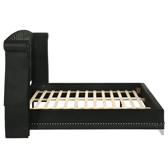 Barzini Upholstered Eastern King Wingback Bed Black