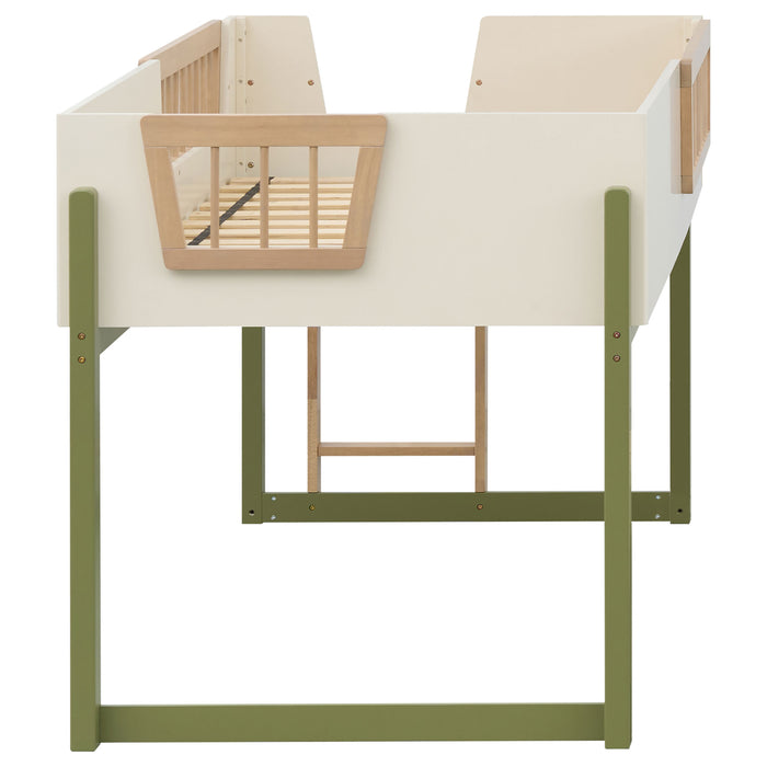Evren Twin Storage Loft Bed 4-piece Set with Chest and Bookcases Tri-Tone