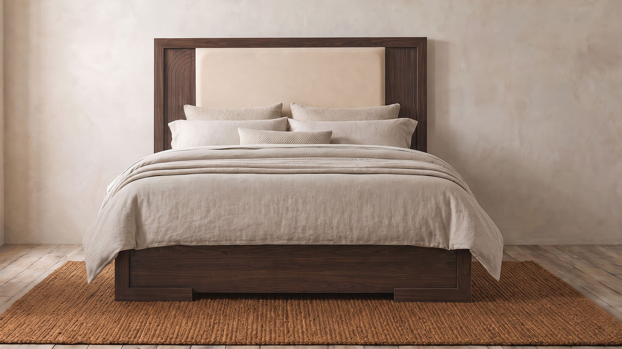 Etienne Eastern King Velvet Upholstered Panel Bed Walnut