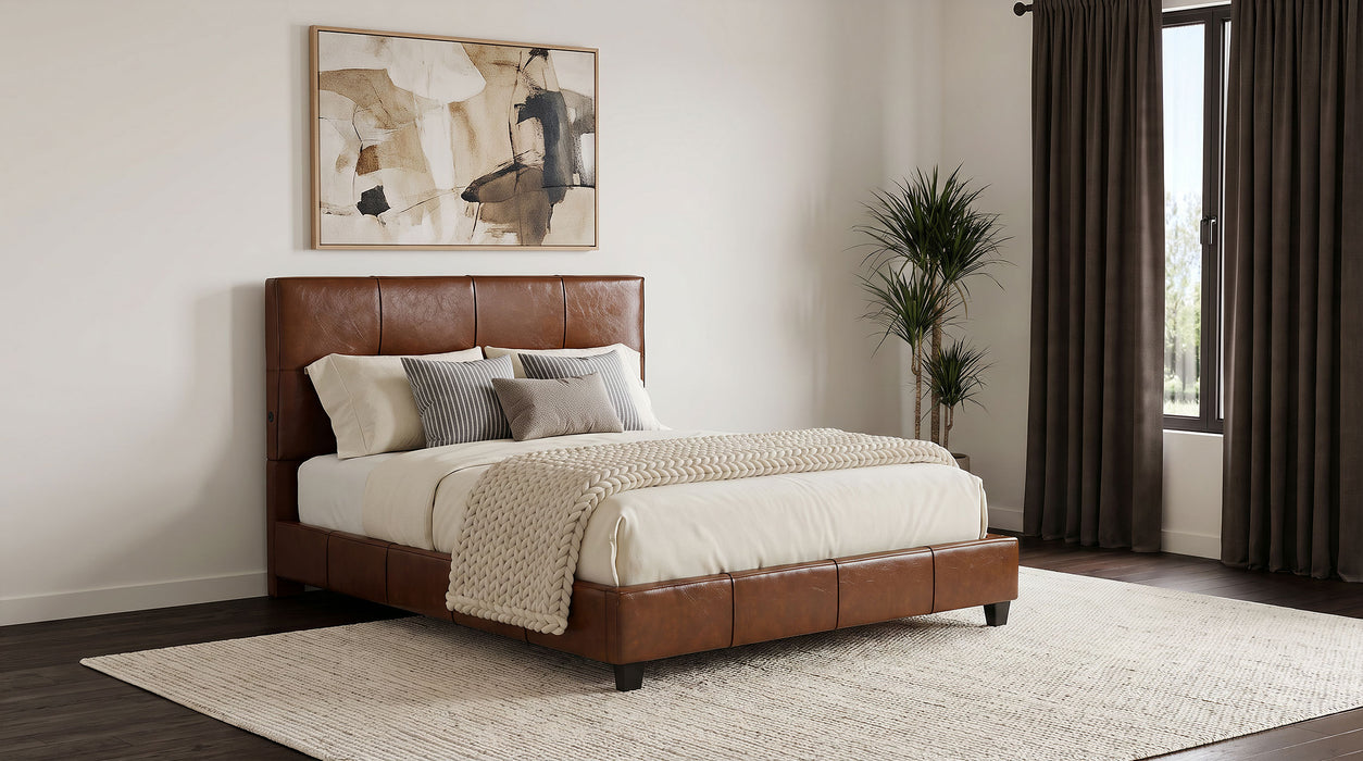 Farrell Queen Leatherette Upholstered Panel Bed Brown