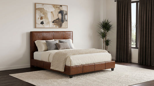 Farrell Queen Leatherette Upholstered Panel Bed Brown
