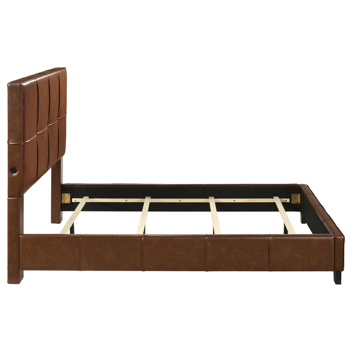 Farrell Queen Leatherette Upholstered Panel Bed Brown
