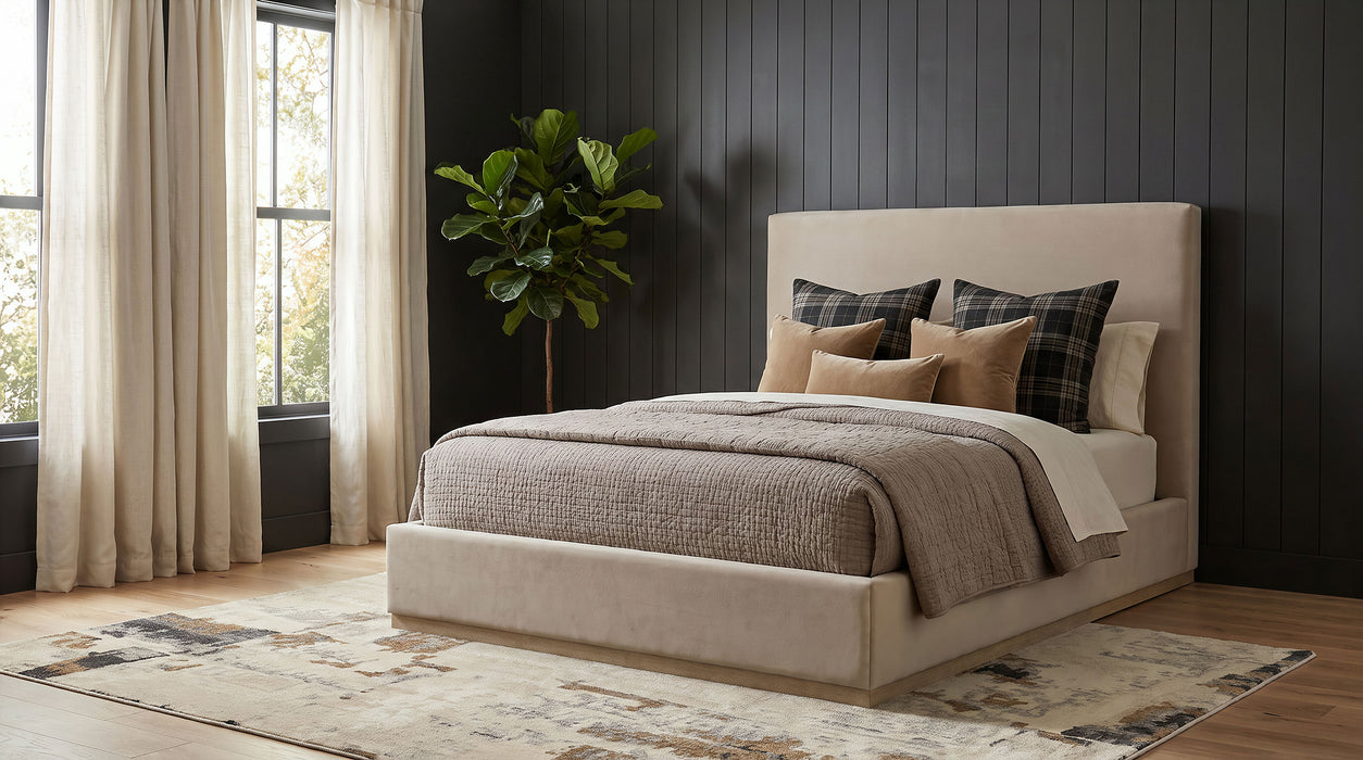 Knox Queen Fabric Upholstered Platform Bed Khaki