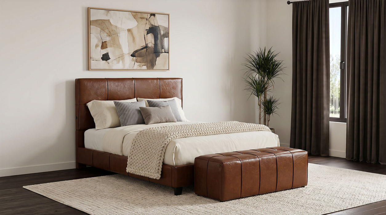 Farrell Queen Leatherette Upholstered Panel Bed Brown