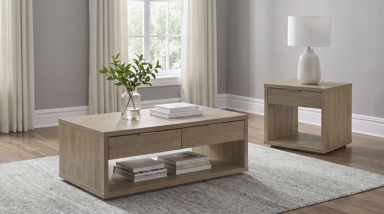 Ingram Square End Table with Drawer and Open Shelf Latte