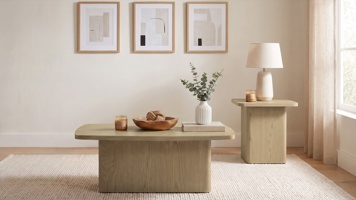Fraser Transitional Square Pedestal End Table in Greige